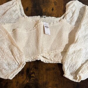 American Eagle Outfitters Ivory Smocked Blouse